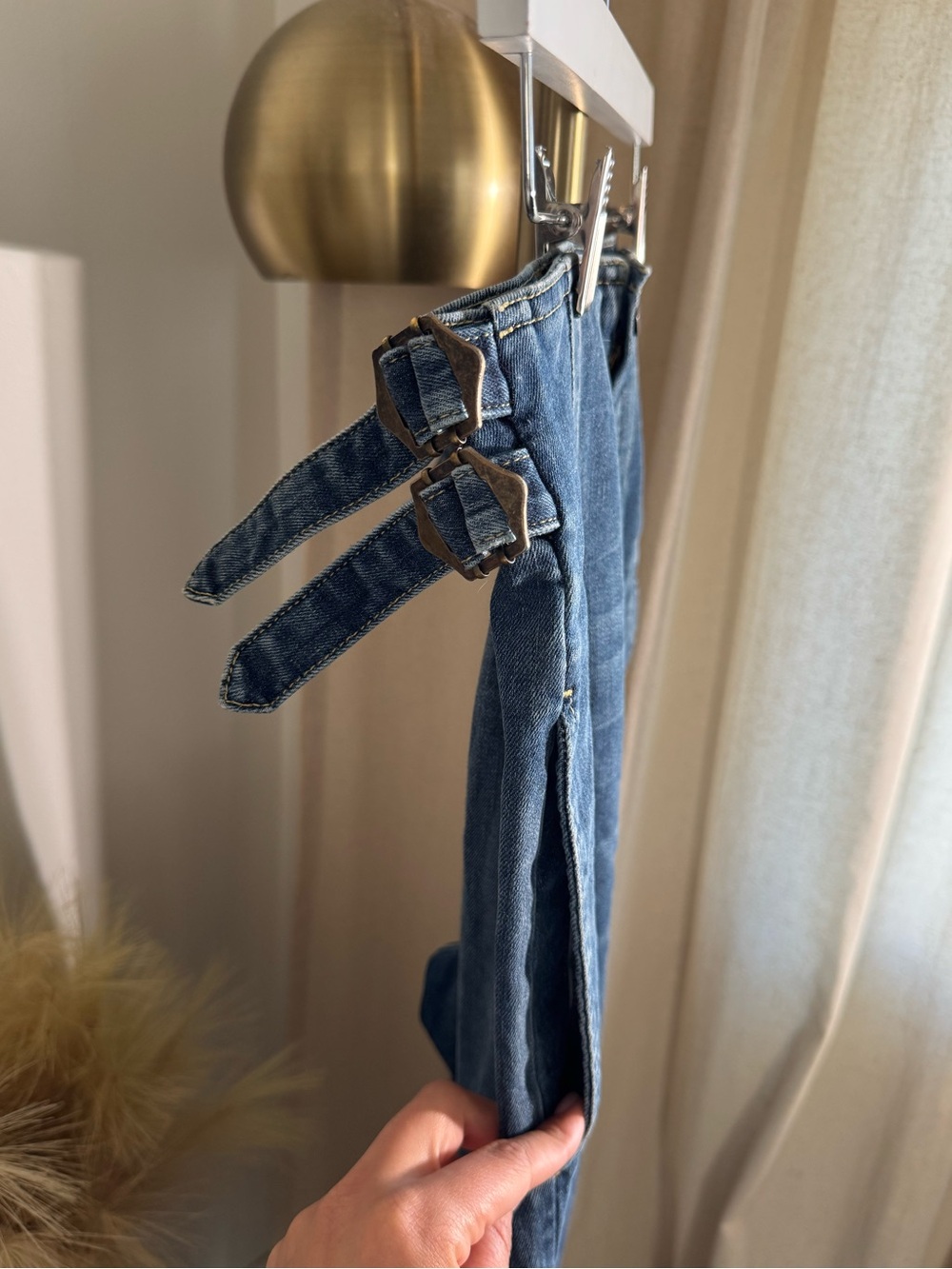 Colovos Buckle Jean Medium Fade Pleated High Rise Tapered Denim | 2 - Picture 2 of 10